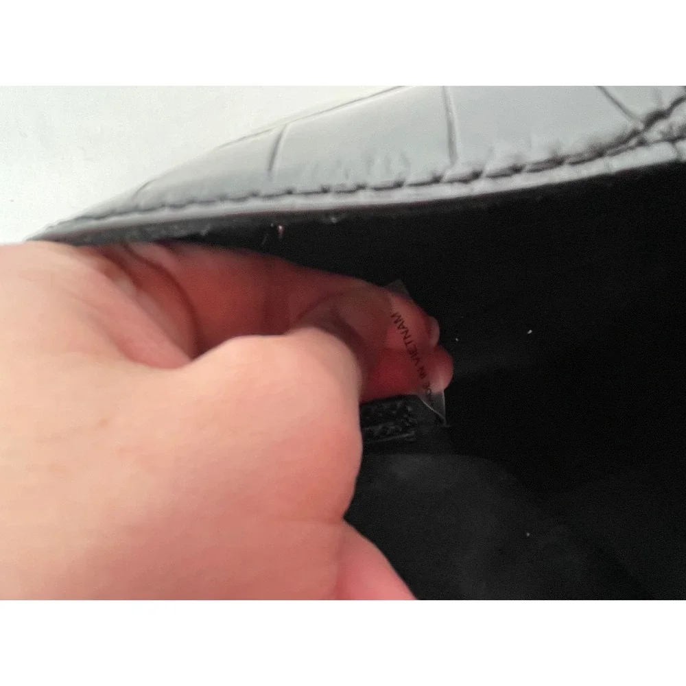 Staud Felix Shoulder Bag Womens Small Black Excellent Croc Embossed Leather